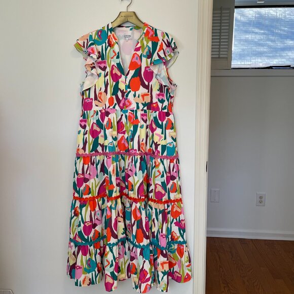CROSBY by Mollie Burch Kemble Tulip Print Floral Tiered Maxi Midi Dress \\ XL - Picture 2 of 11